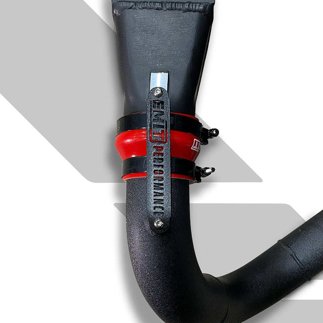 Emit Performance CNC intercooler piping supports with high temp silicone