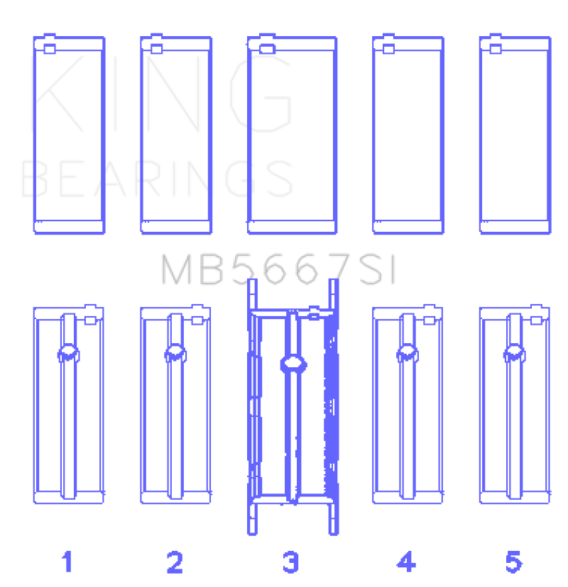 King Engine Bearings Mini W10B16A/W11B16A Silicon Bi-Metal Aluminum Main Bearing Set - Size +0.25mm